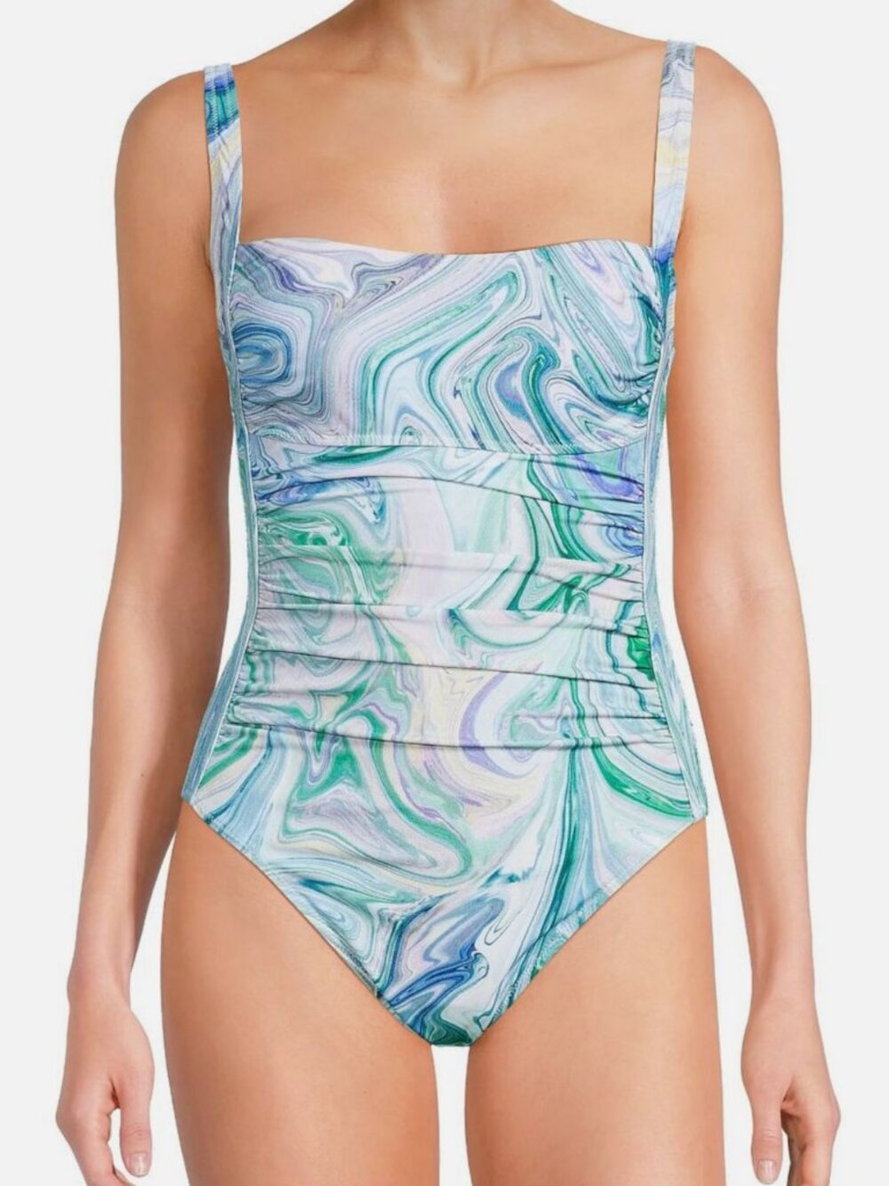 Kobi Halperin Women's Blue Tina Marble-Print One-Piece Swimsuit Size XS